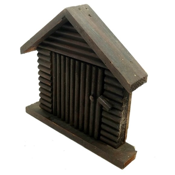 ANTIQUE VINTAGE HANDCRAFTED ART WOOD LOG CABIN NOTE PAD HOLDER - Picture 3 of 6